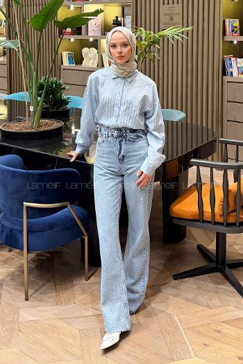 Baby Blue Shirt Collar Long Arm Viscose Fabric Shirt