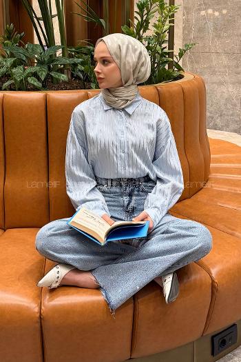 Baby Blue Shirt Collar Long Arm Viscose Fabric Shirt