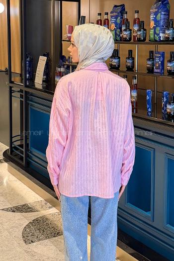 Pink Shirt Collar Long Arm Viscose Fabric Shirt