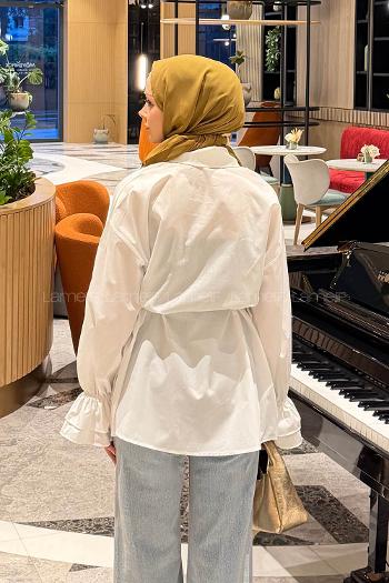Lamelif Fırfırlı Bağlama Detaylı Gömlek Beyaz