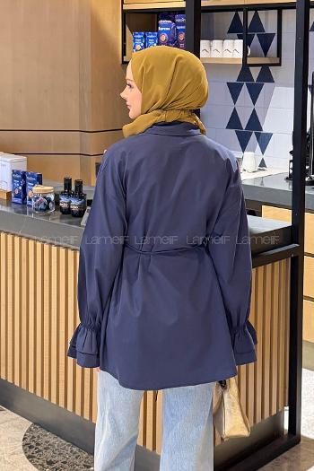 Lamelif Fırfırlı Bağlama Detaylı Gömlek Lacivert