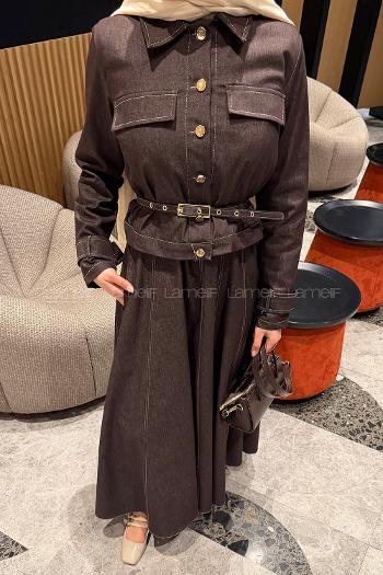 Lamelif Kemerli Jile Takım Kahverengi