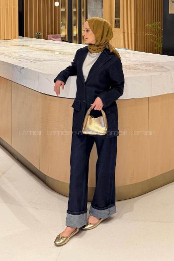 Lamelif Kot Ceket-Pantolon Takım Koyu Mavi
