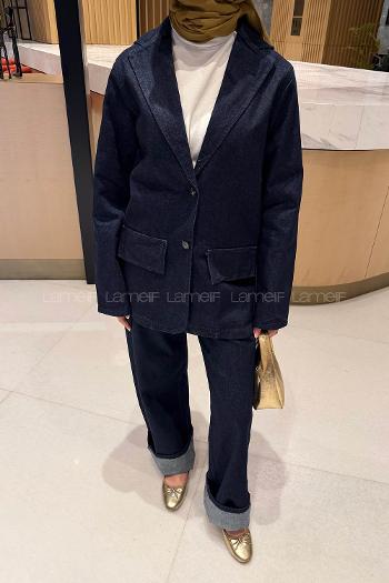Lamelif Kot Ceket-Pantolon Takım Koyu Mavi