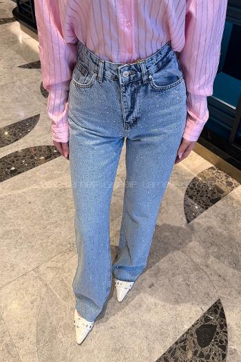 Lamelif Palazzo Taş Detaylı Jean Açık Mavi