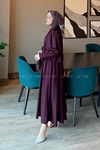 Lamelif Pileli Etekli İkili Takım Bordo