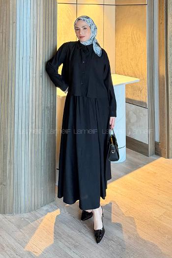 Lamelif Pileli Etekli İkili Takım Siyah