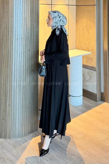 Lamelif Pileli Etekli İkili Takım Siyah