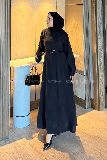 Lamelif Toka Detaylı Tensel Elbise Siyah