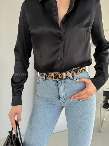 Lamelif Leopar Zarefeti Suni Deri Kaplama Kadın Kemer