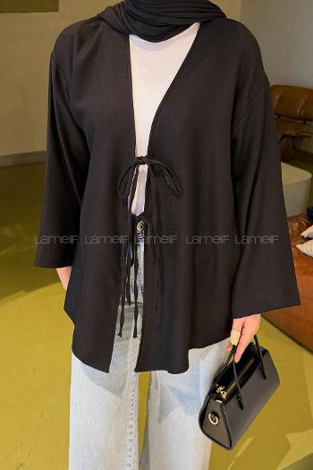 Black Long Arm Crepe Fabric Kimono