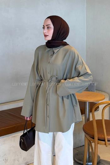 Khaki Shirt Collar Cotton Tunic