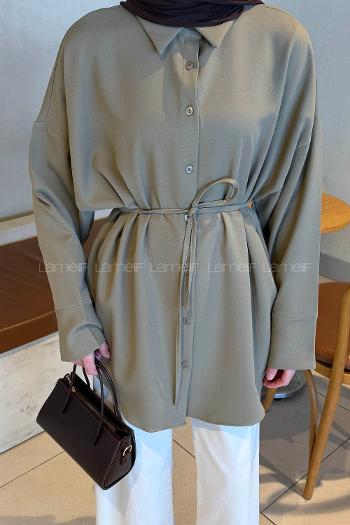Khaki Shirt Collar Cotton Tunic