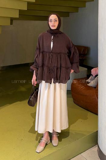 Lamelif Bağlama Detaylı Tunik Acı Kahve