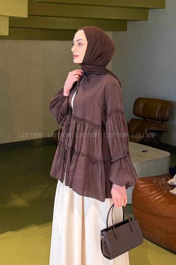 Lamelif Bağlama Detaylı Tunik Acı Kahve