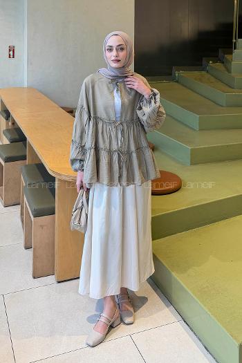 Khaki Shirt Collar Viscose Fabric Modal Tunic