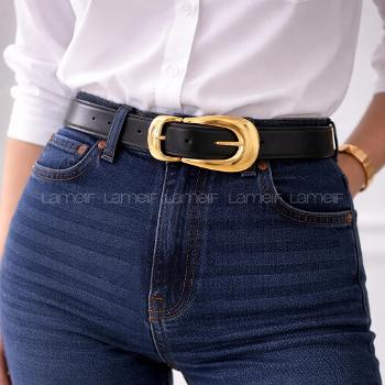 Lamelif Kadın Luna Geniş Oval Gold Tokalı Kemer