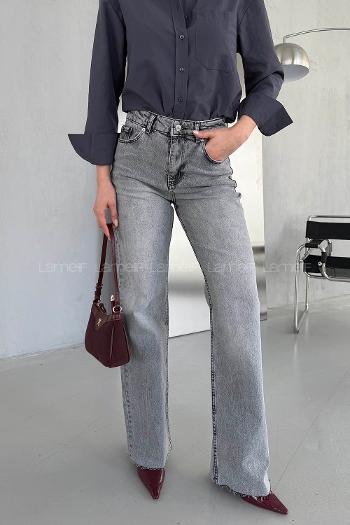 Gray Denim Normal Waist Denim Pants