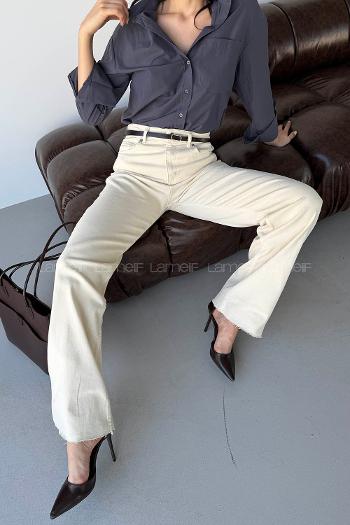 Cream Denim High Waist Denim Pants