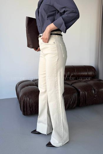 Cream Denim High Waist Denim Pants