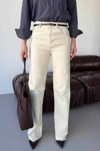 Cream Denim High Waist Denim Pants
