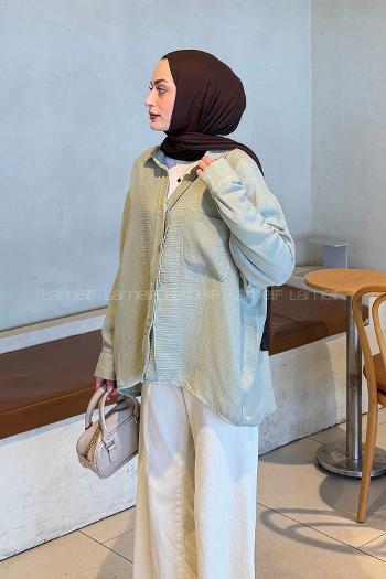 Lamelif Müslin Kumaş Oversize Gömlek Mint Yeşili