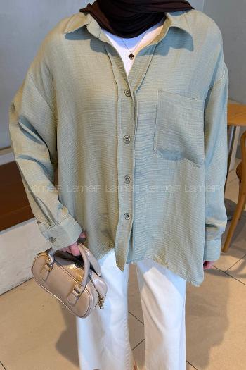 Lamelif Müslin Kumaş Oversize Gömlek Mint Yeşili