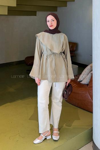 Lamelif Pelerin Detaylı Tunik Haki