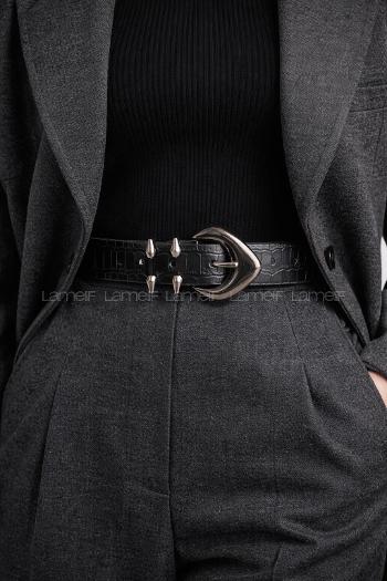 Lamelif Kadın Noir Edge Kemer Çeket Gömlek Pantolon