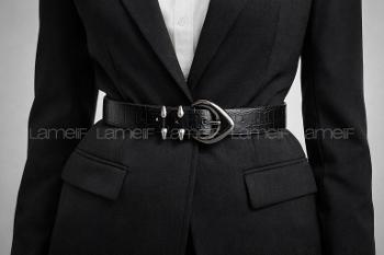 Lamelif Kadın Noir Edge Kemer Çeket Gömlek Pantolon