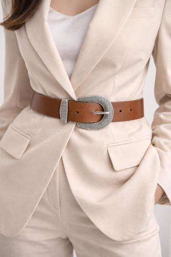 Lamelif Kadın Terra Mesh Gümüş Tokalı Suni Deri Kemer