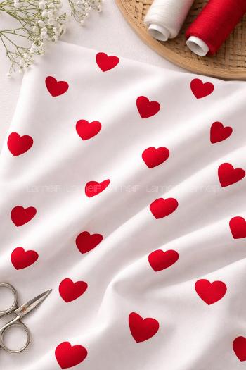 Lamelif Kadın Milan Kumaş Kalp Desenli Pijama Takımı