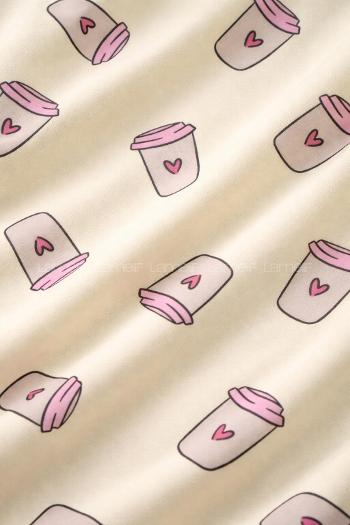 Lamelif Kadın Milan Kumaş  Latte Love Desenli Pijama Takımı