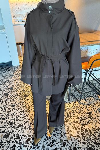 Lamelif Bağlama Detaylı İkili Takım Acı Kahve