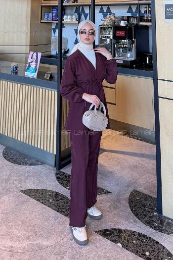 Lamelif Bağlama Detaylı Takım Bordo