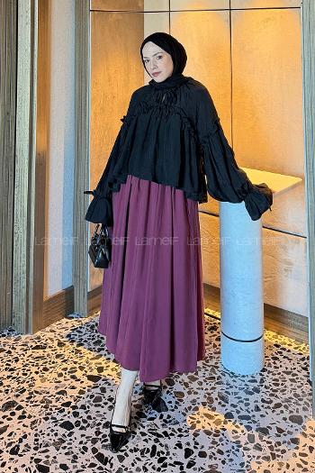 Lamelif Balon Kol Bluz Siyah