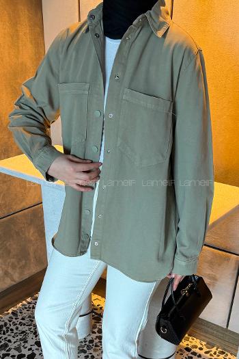 Plum Green Shirt Collar Long Arm Cotton Shirt