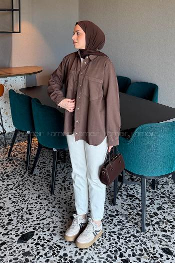 Dark Brown Shirt Collar Long Arm Cotton Shirt