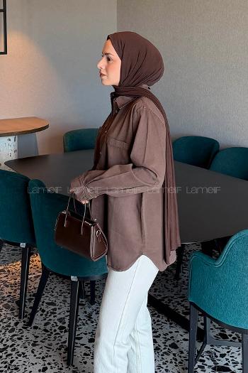 Dark Brown Shirt Collar Long Arm Cotton Shirt