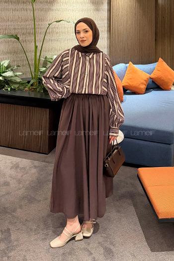 Lamelif Çizgi Detaylı Gömlek Acı Kahve