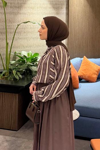 Lamelif Çizgi Detaylı Gömlek Acı Kahve