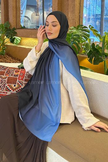 Lamelif Degrade Desen Soft Şal Lacivert Mavi