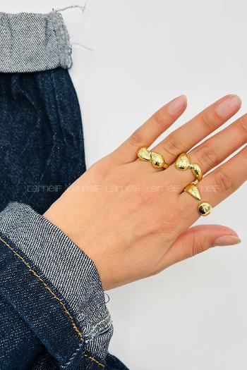 Lamelif Gold 3lü Bombe Yüzük Seti