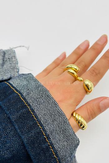 Lamelif Gold 3lü Bombe Yüzük Seti