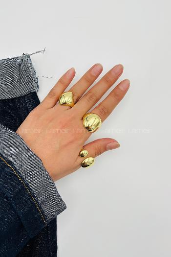 Lamelif Gold 3lü Bombe Yüzük Seti