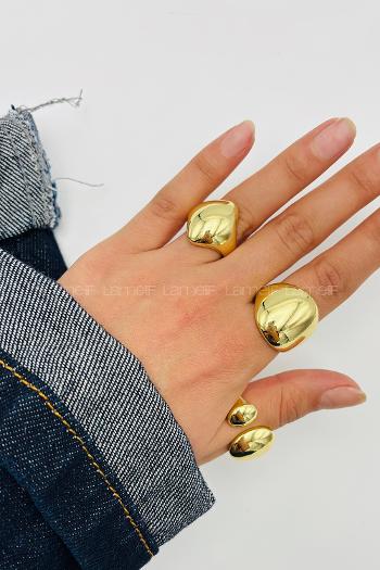 Lamelif Gold 3lü Bombe Yüzük Seti