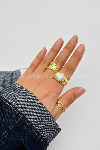 Lamelif Gold 3lü Bombe Yüzük Seti