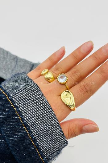 Lamelif Gold 3lü Bombe Yüzük Seti