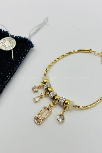 Lamelif Gold Kristal Charmlı Pandora Bileklik