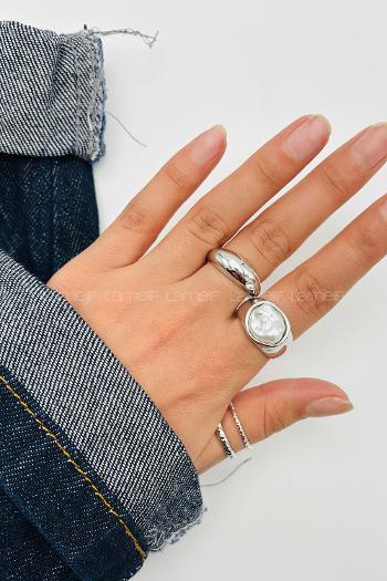 Lamelif Gümüş 3lü Bombe Yüzük Seti